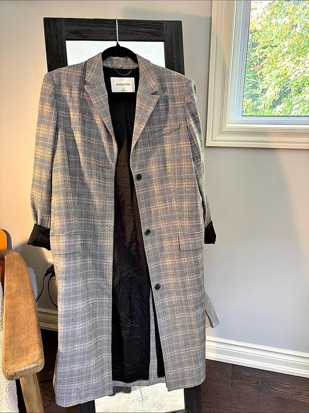 Babaton Plaid Trench Coat in Gray & Black Size 10